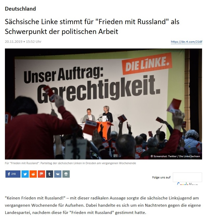 Deutschland - Schsische Linke stimmt fr 'Frieden mit Russland' als Schwerpunkt der politischen Arbeit  